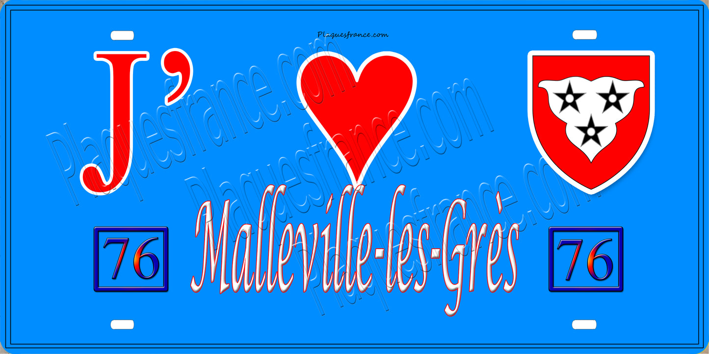 Plaque métal décorative 15X30 J' ❤️ Malleville-les-Grès, Seine Maritime (76) (Copie) bleu