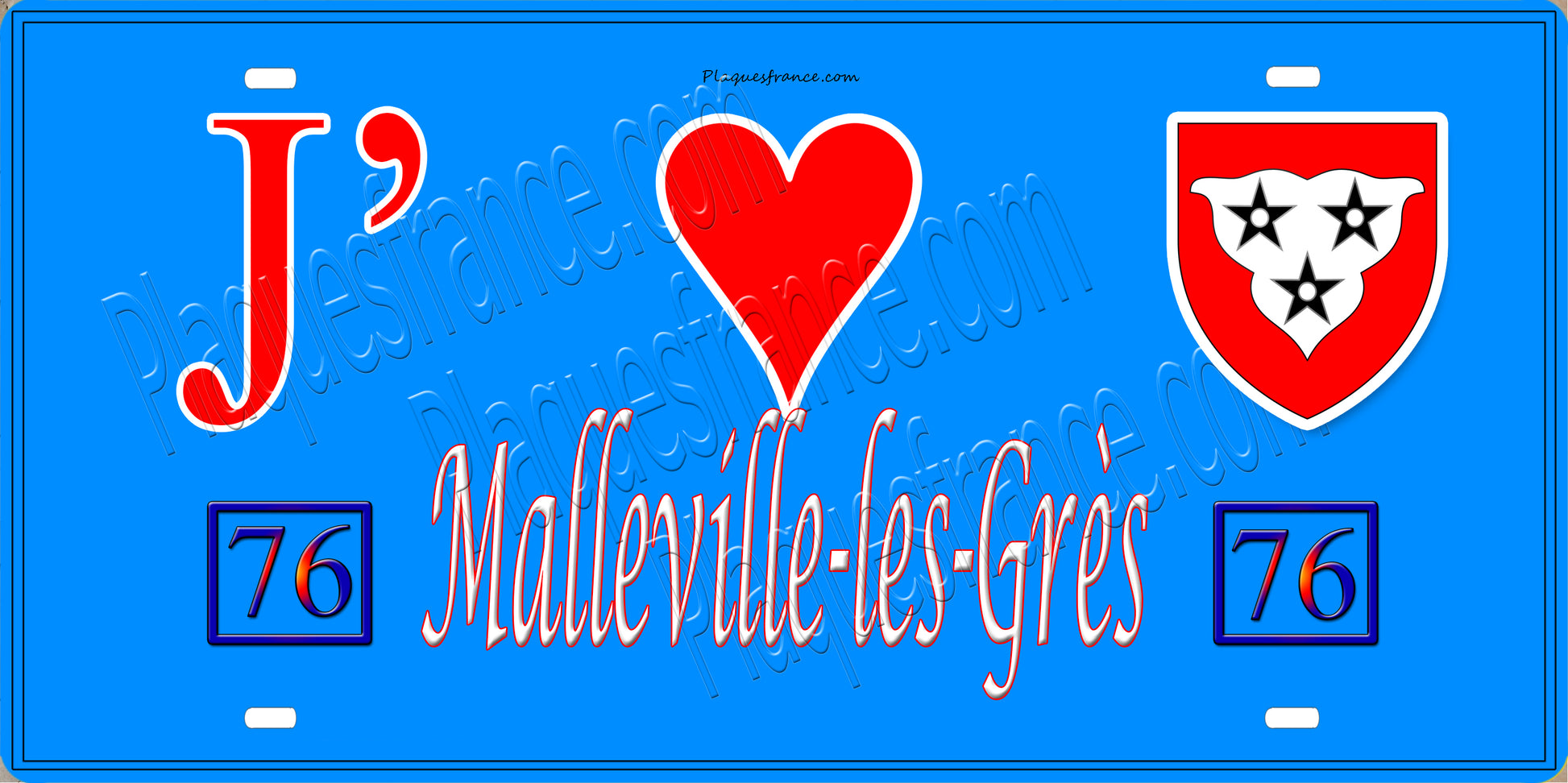 Plaque métal décorative 15X30 J' ❤️ Malleville-les-Grès, Seine Maritime (76) (Copie) bleu