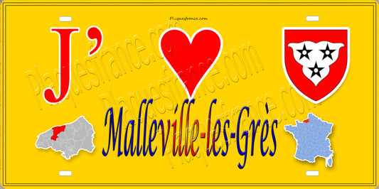 Plaque métal décorative 15X30 J' ❤️ Malleville-les-Grès, Seine Maritime (76) jaune carte
