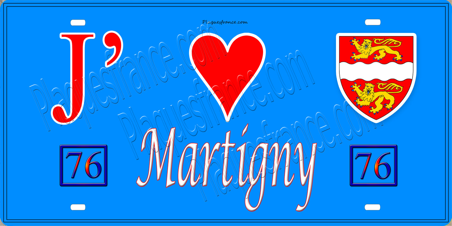 Plaque métal décorative  15x30J' ❤️ Martigny, Seine Maritime (76) bleu