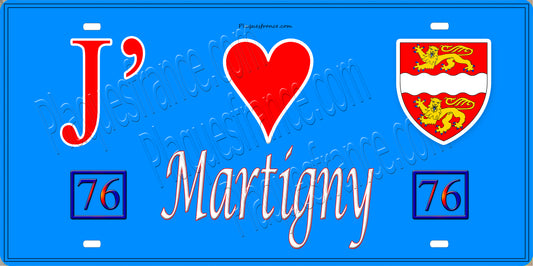Plaque métal décorative  15x30J' ❤️ Martigny, Seine Maritime (76) bleu