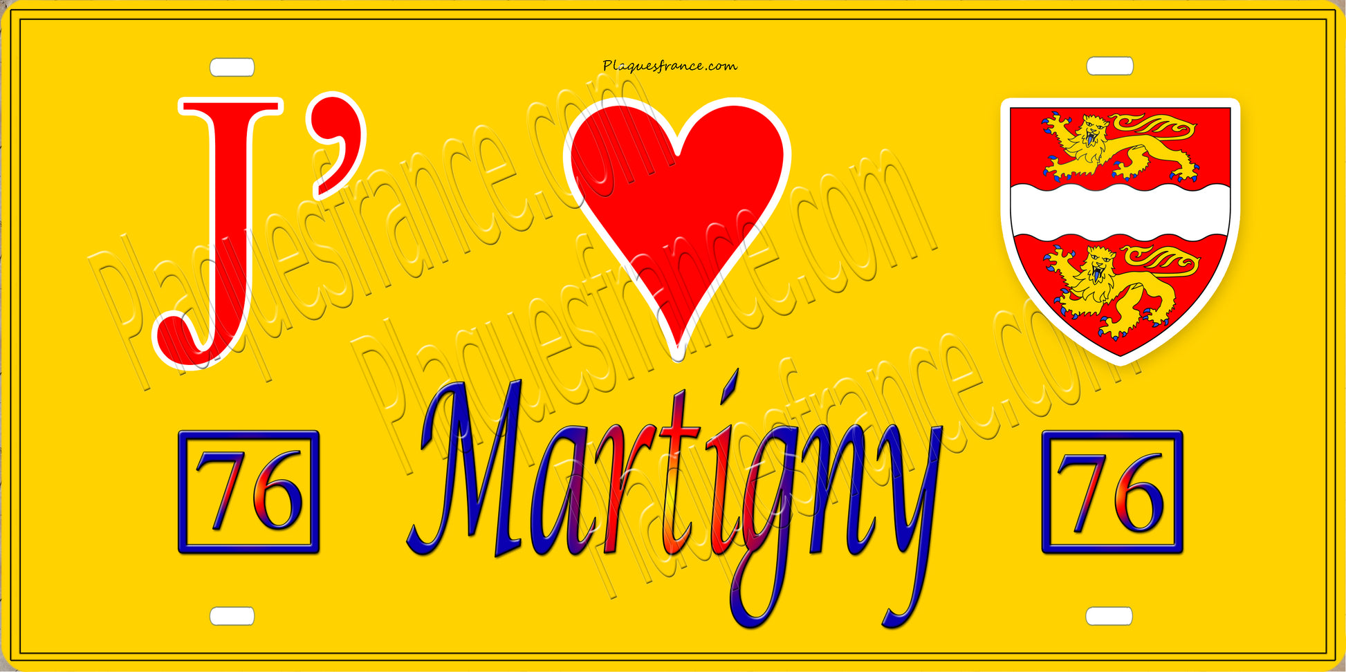 Plaque métal décorative  15x30J' ❤️ Martigny, Seine Maritime (76) jaune