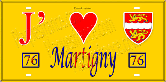 Plaque métal décorative  15x30J' ❤️ Martigny, Seine Maritime (76) jaune