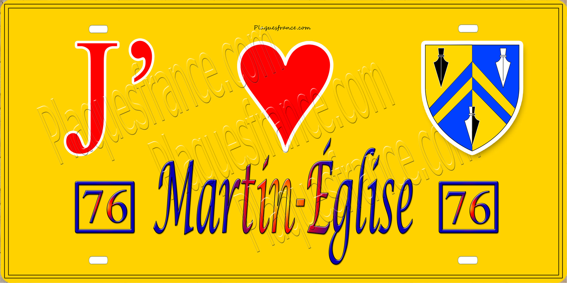 Plaque métal décorative 15x30 J' ❤️ Martin-Église, Seine Maritime (76) jaune