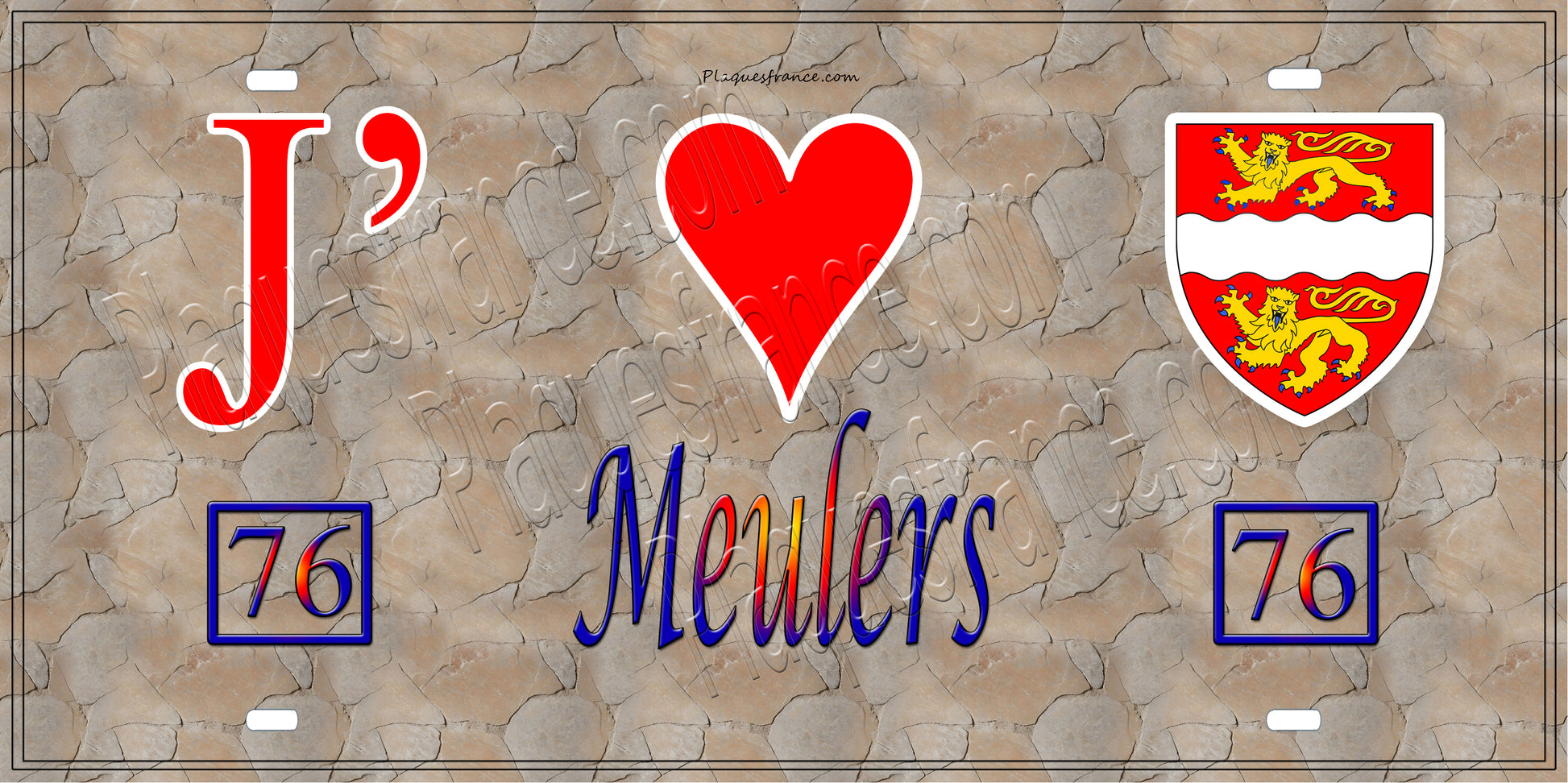 Plaque métal décorative 15x30 J' ❤️ Meulers, Seine Maritime (76) antique