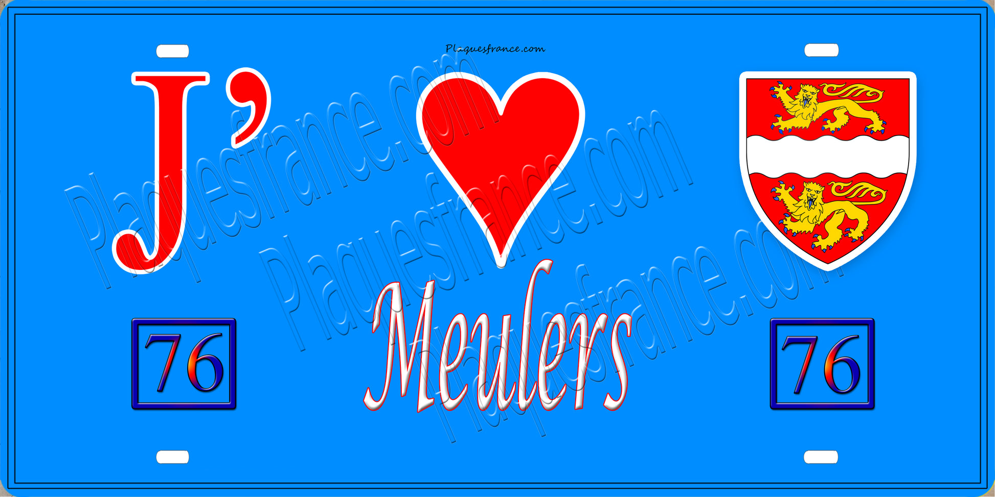 Plaque métal décorative 15x30 J' ❤️ Meulers, Seine Maritime (76) bleu