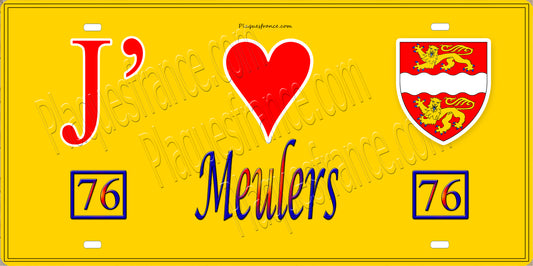 Plaque métal décorative 15x30 J' ❤️ Meulers, Seine Maritime (76) jaune