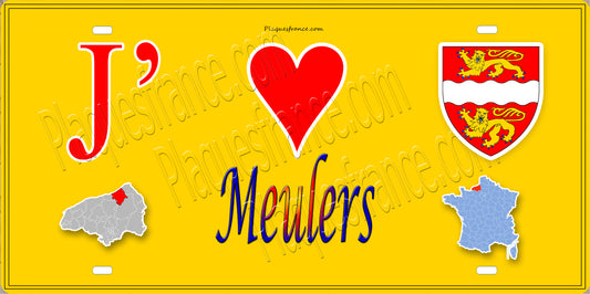 Plaque métal décorative 15x30 J' ❤️ Meulers, Seine Maritime (76) jaune carte