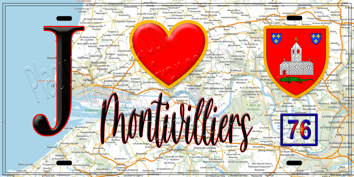 Plaque métal décorative  J' ❤️ Montivilliers, Seine Maritime (76)