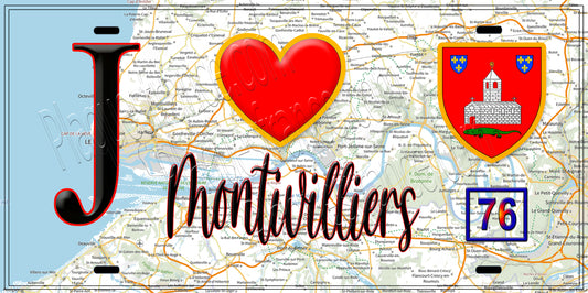 Plaque métal décorative  J' ❤️ Montivilliers, Seine Maritime (76)