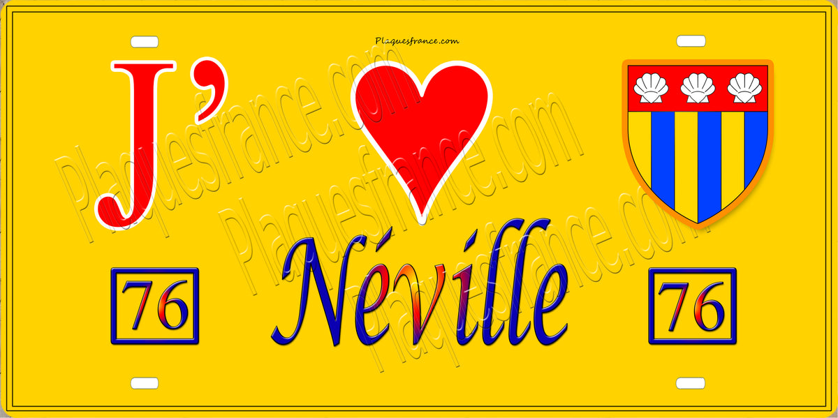 Plaque métal décorative 15X30 J' ❤️ Néville, Seine Maritime (76) jaune
