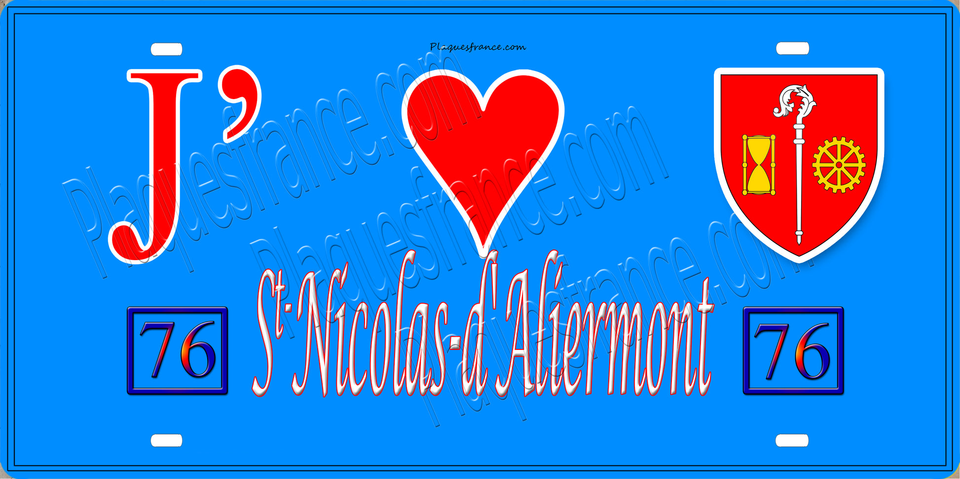 Plaque métal décorative 15x30 J' ❤️ Saint-Nicolas-d’Aliermont, Seine Maritime (76) bleu