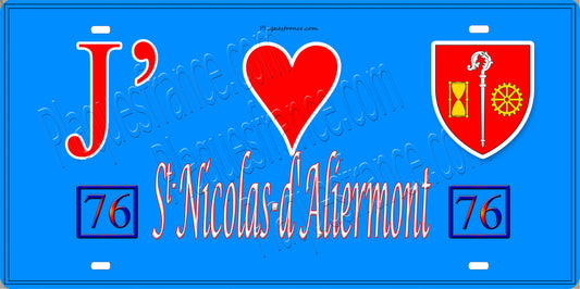 Plaque métal décorative 15x30 J' ❤️ Saint-Nicolas-d’Aliermont, Seine Maritime (76) bleu