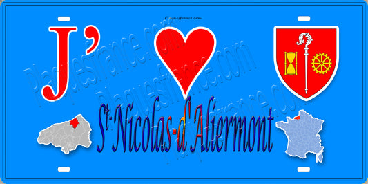 Plaque métal décorative 15x30 J' ❤️ Saint-Nicolas-d’Aliermont, Seine Maritime (76) bleu carte