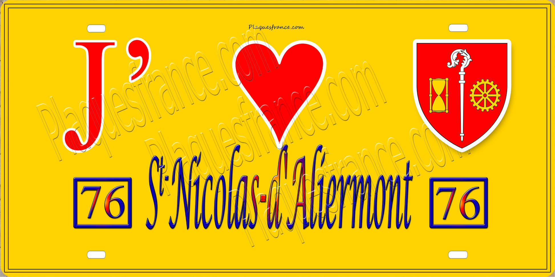 Plaque métal décorative 15x30 J' ❤️ Saint-Nicolas-d’Aliermont, Seine Maritime (76) jaune