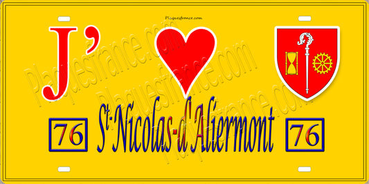 Plaque métal décorative 15x30 J' ❤️ Saint-Nicolas-d’Aliermont, Seine Maritime (76) jaune
