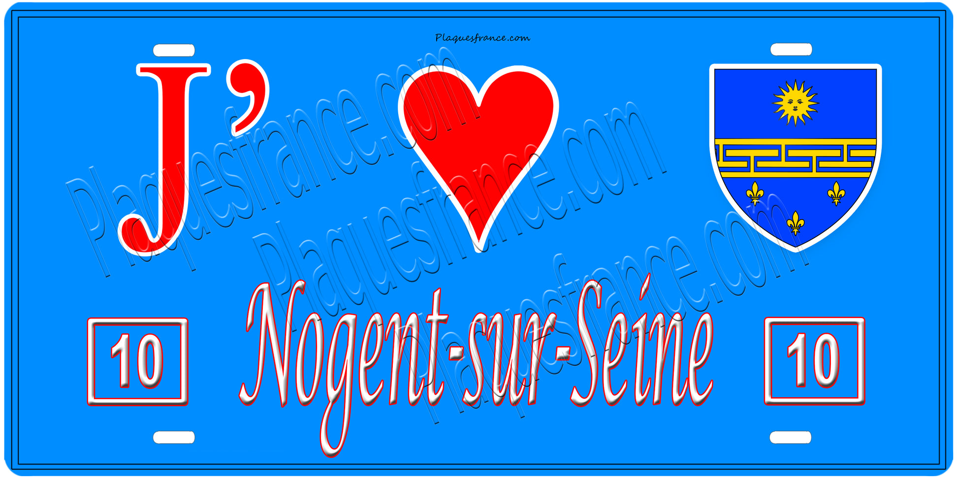 Plaque métal décorative, J' ❤️Nogent-sur-Seine, Aube, fond  mur bleu 10