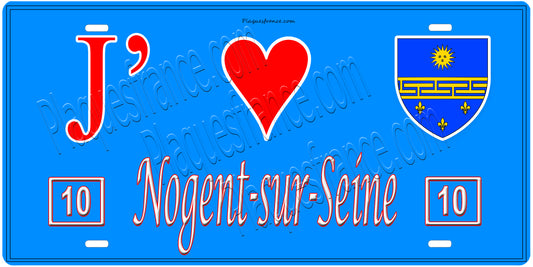 Plaque métal décorative, J' ❤️Nogent-sur-Seine, Aube, fond  mur bleu 10
