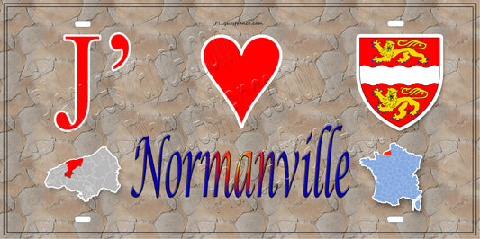 Plaque métal décorative 15X30 J' ❤️ Normanville, Seine Maritime (76) antique carte