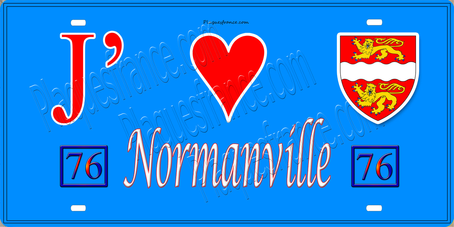 Plaque métal décorative 15X30 J' ❤️ Normanville, Seine Maritime (76) bleu