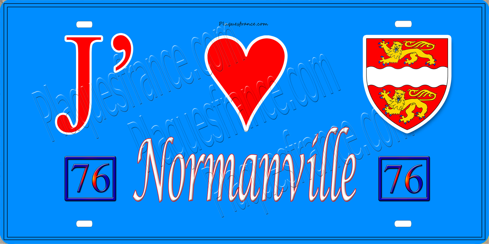 Plaque métal décorative 15X30 J' ❤️ Normanville, Seine Maritime (76) bleu