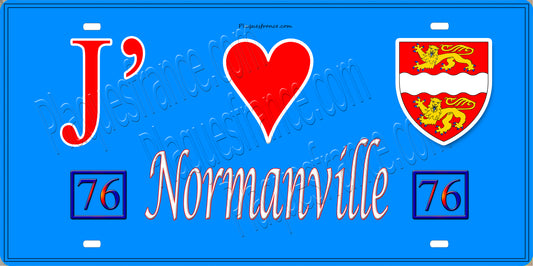 Plaque métal décorative 15X30 J' ❤️ Normanville, Seine Maritime (76) bleu