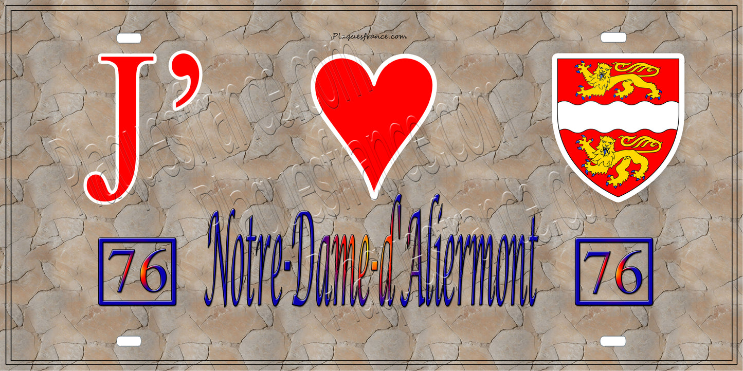 Plaque métal décorative  J' ❤️ Notre-Dame-d'Aliermont, Seine Maritime (76) antique