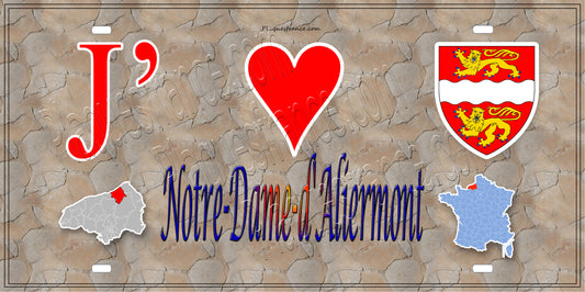 Plaque métal décorative 15x30 J' ❤️ Notre-Dame-d'Aliermont, Seine Maritime (76) antique carte