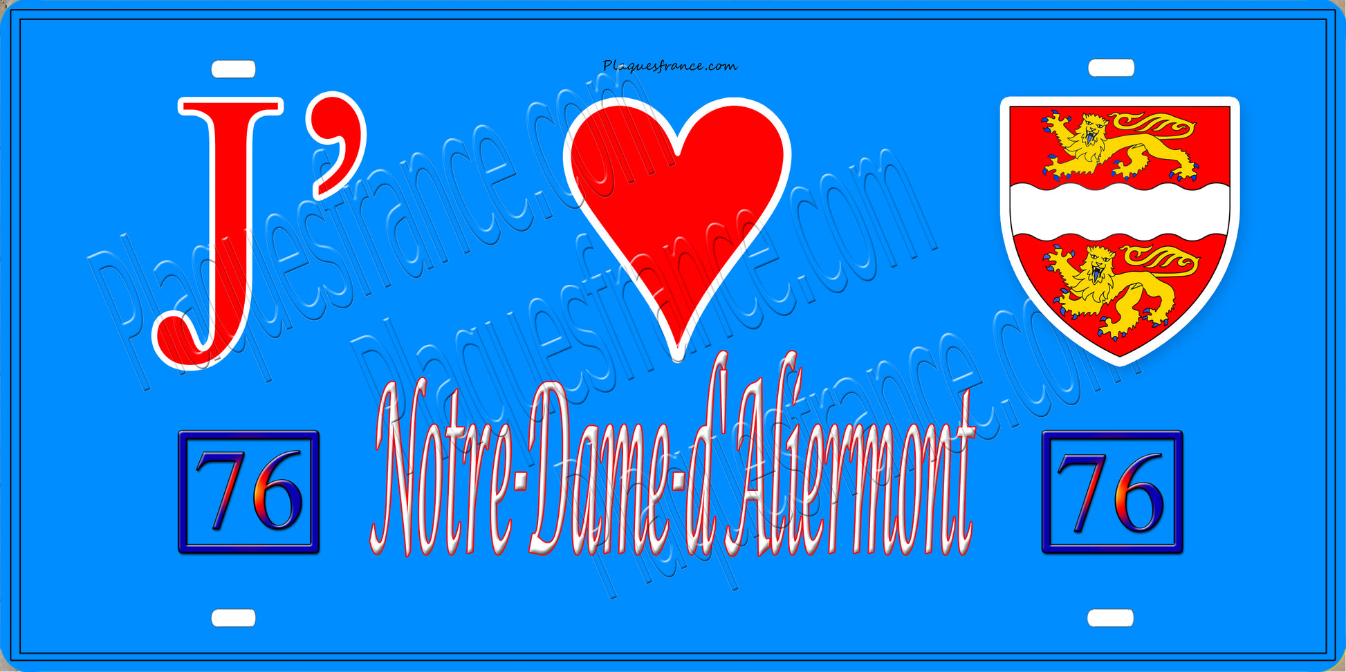 Plaque métal décorative 15x30 J' ❤️ Notre-Dame-d'Aliermont, Seine Maritime (76) bleu