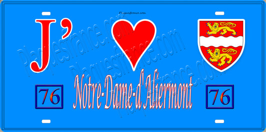 Plaque métal décorative 15x30 J' ❤️ Notre-Dame-d'Aliermont, Seine Maritime (76) bleu