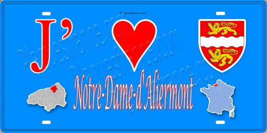 Plaque métal décorative 15x30 J' ❤️ Notre-Dame-d'Aliermont, Seine Maritime (76) bleu carte