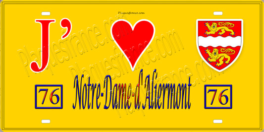 Plaque métal décorative 15x30 J' ❤️ Notre-Dame-d'Aliermont, Seine Maritime (76) jaune