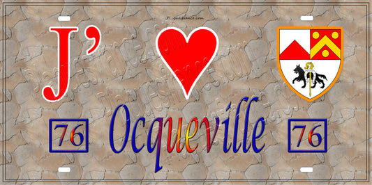 Plaque métal décorative 15X30 J' ❤️ Ocqueville, Seine Maritime (76) antique