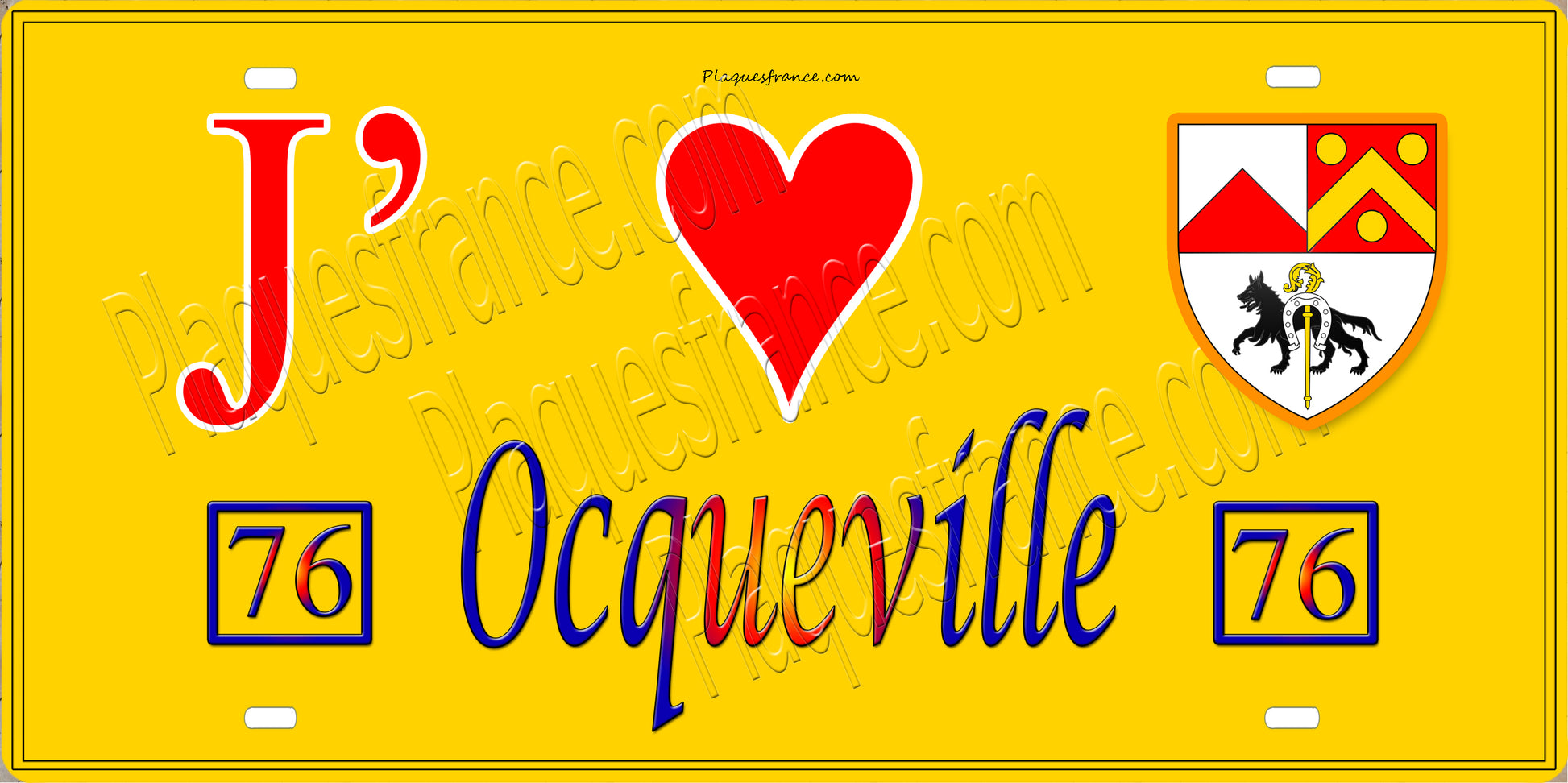 Plaque métal décorative 15X30 J' ❤️ Ocqueville, Seine Maritime (76) jaune