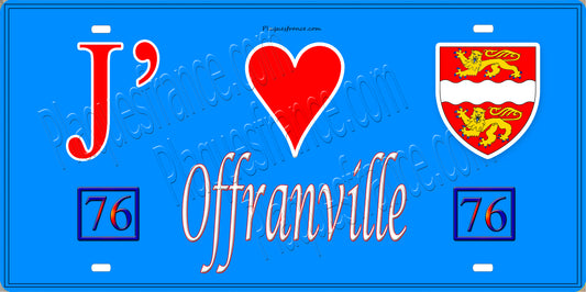 Plaque métal décorative 15x30 J' ❤️ Offranville, Seine Maritime (76) bleu