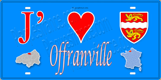 Plaque métal décorative 15x30 J' ❤️ Offranville, Seine Maritime (76) bleu carte