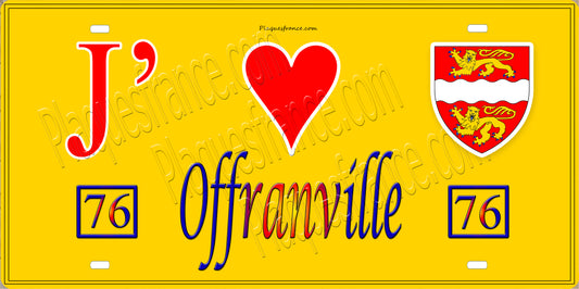 Plaque métal décorative 15x30 J' ❤️ Offranville, Seine Maritime (76) jaune