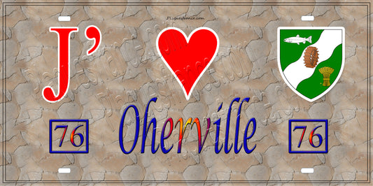 Plaque métal décorative 15X30 J' ❤️ Oherville, Seine Maritime (76) antique 