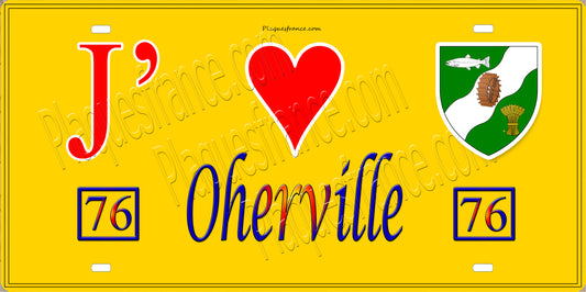 Plaque métal décorative 15X30 J' ❤️ Oherville, Seine Maritime (76) jaune