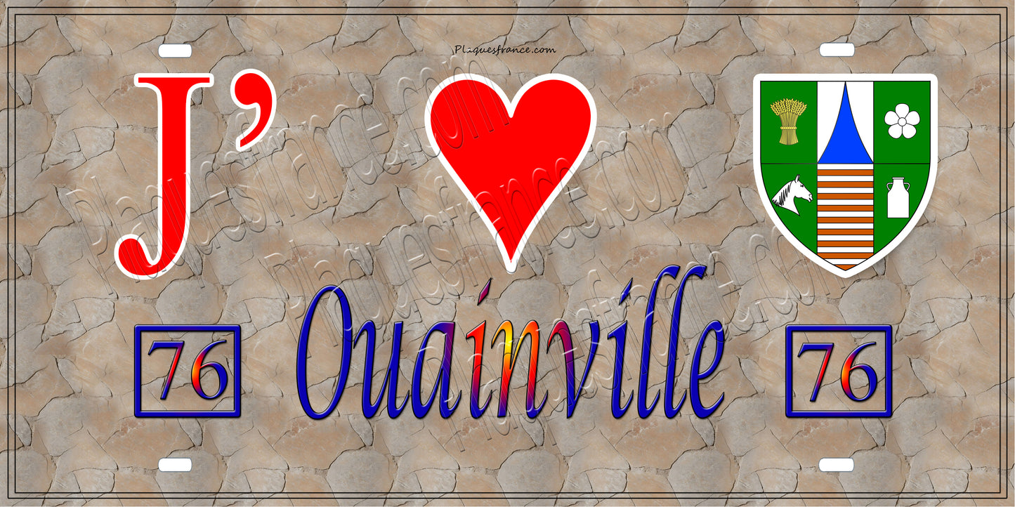 Plaque métal décorative 15X30 J' ❤️ Ouainville, Seine Maritime (76) antique