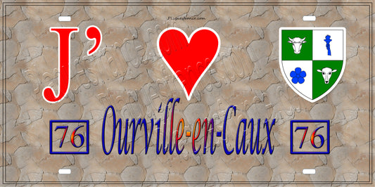 Plaque métal décorative 15X30 J' ❤️ Ourville-en-Caux, Seine Maritime (76)