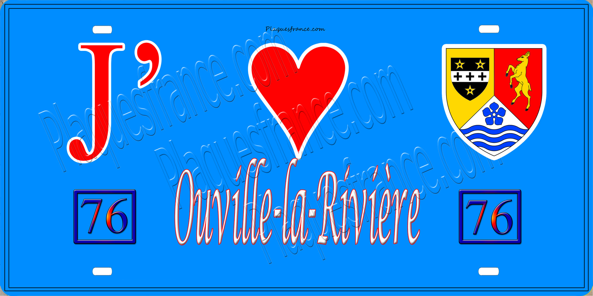 Plaque métal décorative 15x30 J' ❤️ Ouville-la-Rivière, Seine Maritime (76) bleu