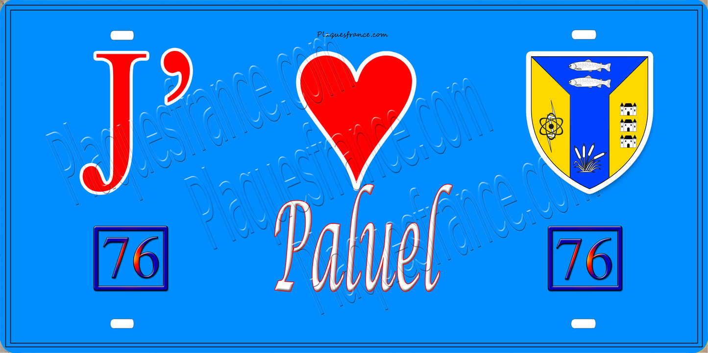 Plaque métal décorative 15X30 J' ❤️ Paluel, Seine Maritime (76) bleu