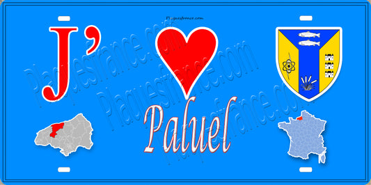 Plaque métal décorative 15X30 J' ❤️ Paluel, Seine Maritime (76) bleu carte