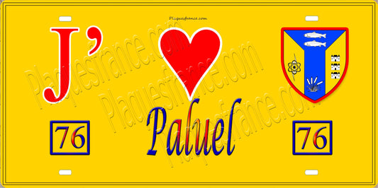 Plaque métal décorative 15X30 J' ❤️ Paluel, Seine Maritime (76) jaune