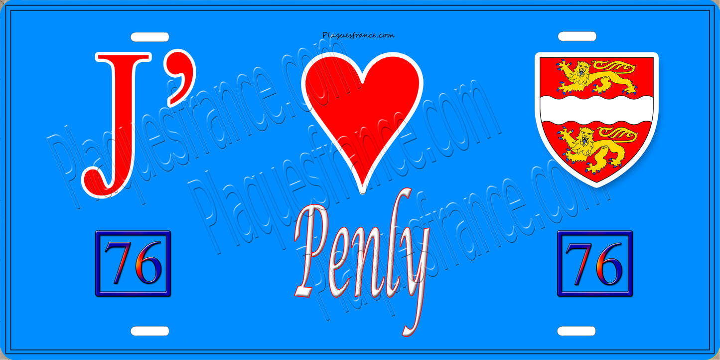 Plaque métal décorative  J' ❤️ Penly, Seine Maritime (76)  bleu