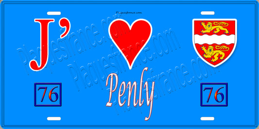 Plaque métal décorative  J' ❤️ Penly, Seine Maritime (76)  bleu