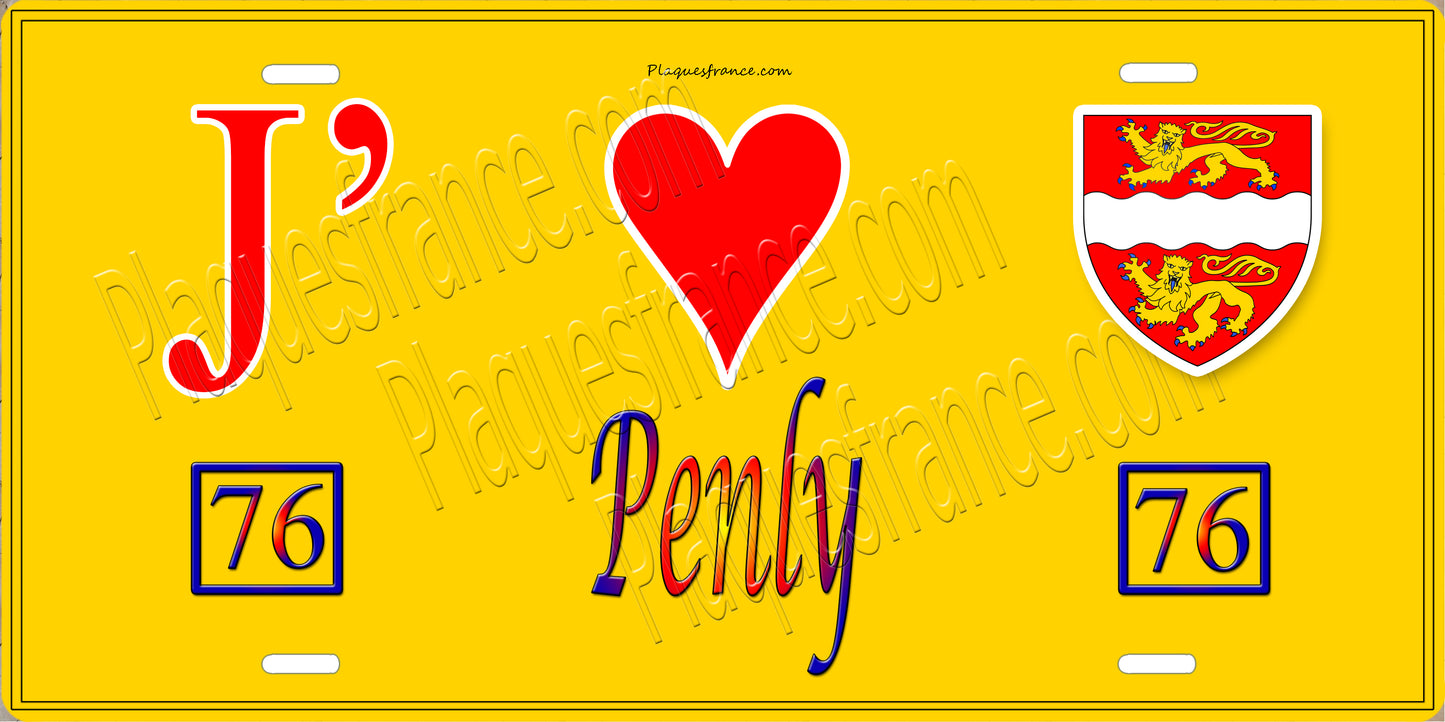Plaque métal décorative  J' ❤️ Penly, Seine Maritime (76) jaune