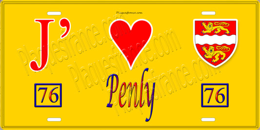 Plaque métal décorative  J' ❤️ Penly, Seine Maritime (76) jaune