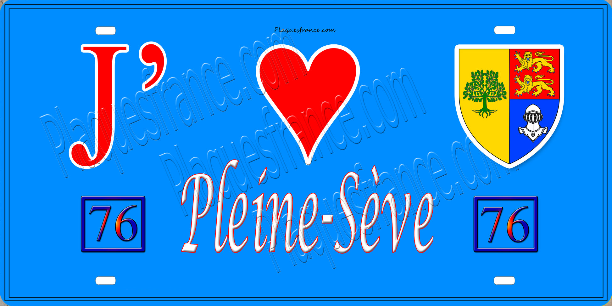 Plaque métal décorative 15X30 J' ❤️ Pleine-Sève, Seine Maritime (76) bleu